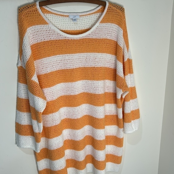 J. JILL Cabana-Stripes Open-Knit Sweater Apricot Cream Size Large - Picture 15 of 16
